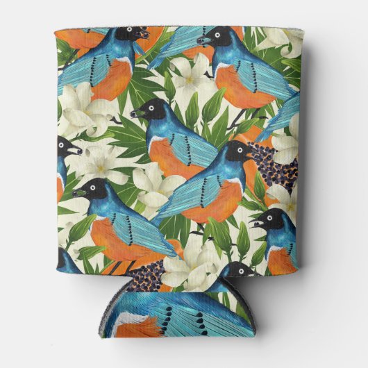 熱帯パパイヤと鳥のパターン。 缶クーラー (正面)
