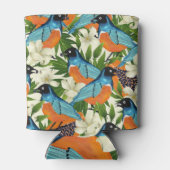 熱帯パパイヤと鳥のパターン。 缶クーラー (裏面)