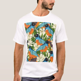 熱帯パパイヤと鳥のパターン。 Tシャツ