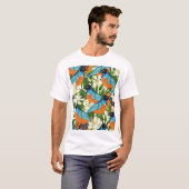 熱帯パパイヤと鳥のパターン。 Tシャツ (正面フル)