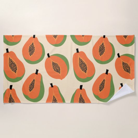 熱帯パパイヤウォームオレンジ ビーチタオル (正面)
