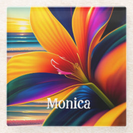 熱帯パラダイスパーソナライズされた花 ガラスコースター