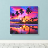 熱帯パラダイス：夕日のヤシの木 キャンバスプリント (インサイチュ (ウッドフロア))