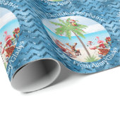 熱帯パーソナライズされたクリスマスパーティーオンブルー ラッピングペーパー (ロールコーナー)