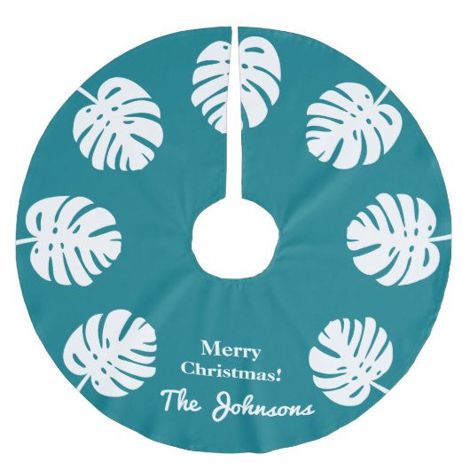 熱帯パーソナライズされたクリスマスパームリーフホリデー ブラッシュドポリエステルツリースカート (正面)