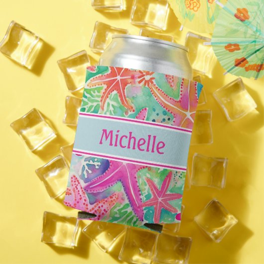 熱帯パーソナライズされたヒトデ夏ビーチ 缶クーラー (インサイチュ 夏)