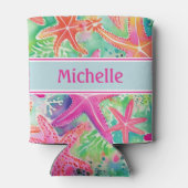 熱帯パーソナライズされたヒトデ夏ビーチ 缶クーラー (裏面)