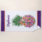 熱帯パーソナライズされたフローラパイナップル水色 ビーチタオル (正面)