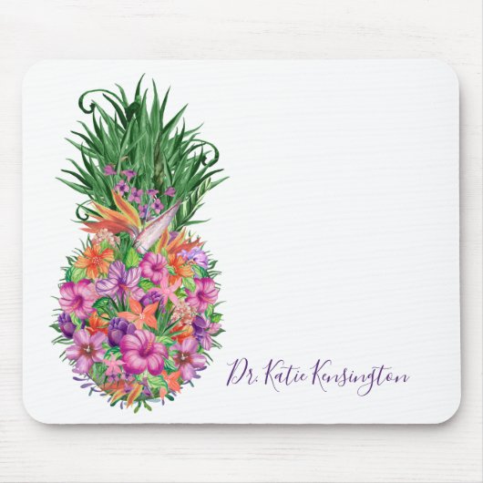 熱帯パーソナライズされたフローラパイナップル水色 マウスパッド (正面)