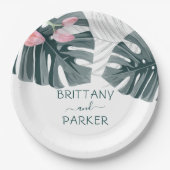 熱帯パーソナライズされたフローラ結婚ズ ペーパープレート (正面)