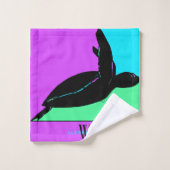 熱帯パーソナライズされた海カラフル亀モノグラム バスタオルセット (ウォッシュタオル)