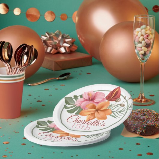 熱帯パーソナライズされた花 ペーパープレート (複数)