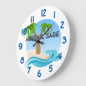 熱帯パーソナライズなビーチおよびヤシの木 ラージ壁時計 (傾斜)