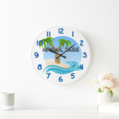 熱帯パーソナライズなビーチおよびヤシの木 ラージ壁時計 (ホーム)