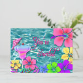 熱帯パーティの招待状 – 水/花/飲料 招待状 (スタンド正面)