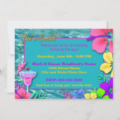 熱帯パーティの招待状 – 水/花/飲料 招待状 (裏面)