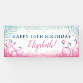 熱帯パーティーの青いピンクのフラミンゴのハッピーバースデー 横断幕