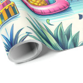 熱帯パーティーフラミンゴ、パイナップル、風船 ラッピングペーパー (ロールコーナー)