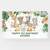 熱帯パーティー動物ジャングル野生動物1歳の誕生日 横断幕 (横)