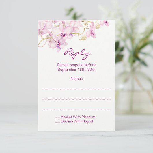 熱帯パープルオーキッドフローラ返信カード 出欠カード (スタンド正面)