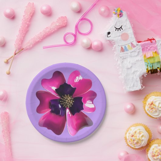 熱帯パープルオーキモダンンの花の夏の結婚夏 ペーパープレート (パーティー)