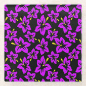 熱帯パープルハワイアンハイビスカス花 ガラスコースター (正面)