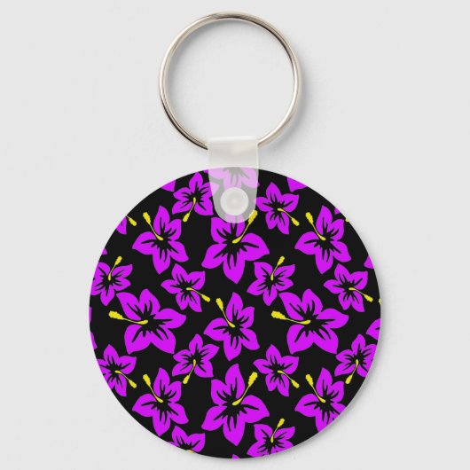 熱帯パープルハワイアンハイビスカス花 キーホルダー (正面)