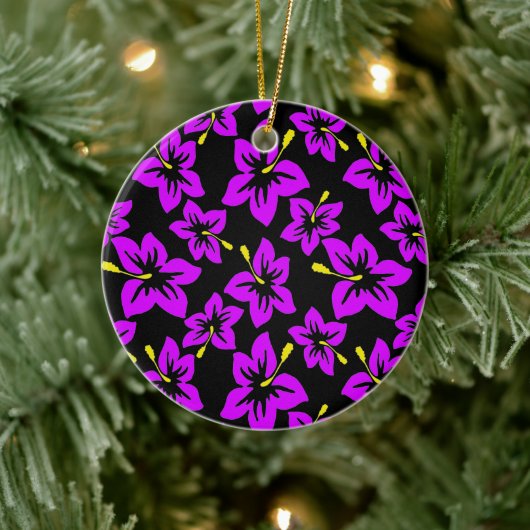 熱帯パープルハワイアンハイビスカス花 セラミックオーナメント (ツリー)