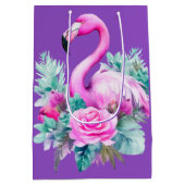 熱帯パープルピンクフラミンゴクリスマスホリデー ミディアムペーパーバッグ (裏面)