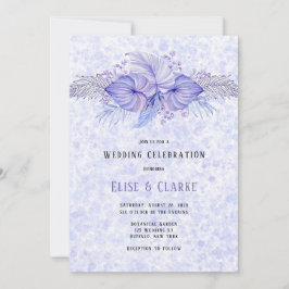 熱帯パープルブルー葉パーム結婚ズ 招待状