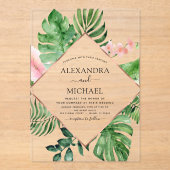 熱帯パームウォーターの色の幾何結婚的 アクリル招待状 (正面)