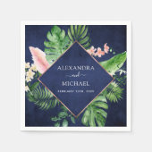 熱帯パームウォーターの色の幾何結婚的 スタンダードカクテルナプキン (正面)