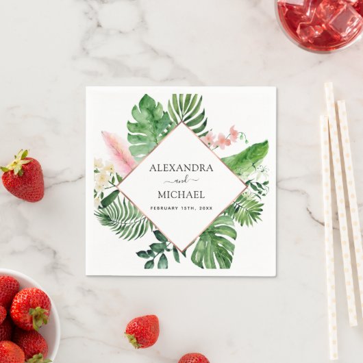 熱帯パームウォーターの色の幾何結婚的 スタンダードカクテルナプキン (インサイチュ)