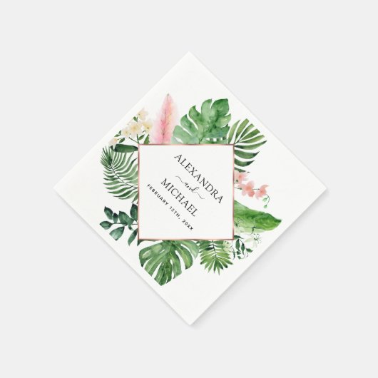 熱帯パームウォーターの色の幾何結婚的 スタンダードカクテルナプキン (角)