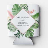 熱帯パームウォーターの色の幾何結婚的 缶クーラー (裏面)