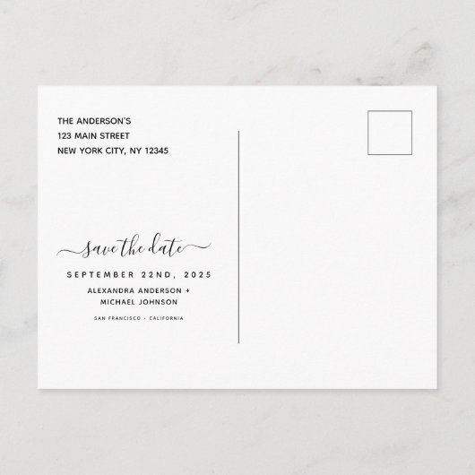 熱帯パームウォーター色ネイビーブルー日付を保存 案内ポストカード (裏面)