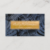 熱帯パームエレガントネイビー金ゴールドスクリプトタイポグラフィ 名刺 (正面)