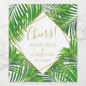 熱帯パームグリーンと金ゴールド幾何学模様 ワインラベル (シングルラベル)