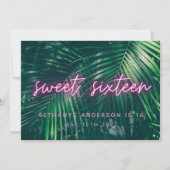 熱帯パームグリーンのネオンスクリプト甘い16誕生日 セーブザデート (正面)
