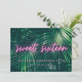 熱帯パームグリーンのネオンスクリプト甘い16誕生日 セーブザデート (スタンド正面)
