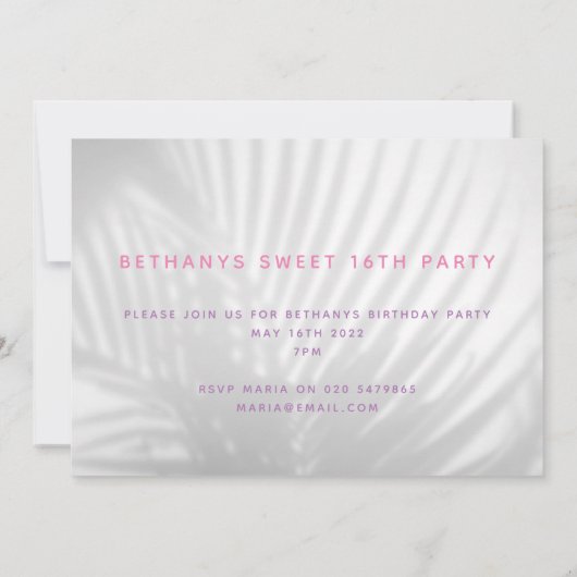 熱帯パームグリーンのネオンスクリプト甘い16誕生日 セーブザデート (裏面)