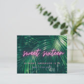 熱帯パームグリーンのネオンスクリプト甘い16誕生日 ポストカード (スタンド正面)