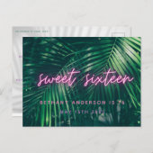 熱帯パームグリーンのネオンスクリプト甘い16誕生日 ポストカード (正面/裏面)