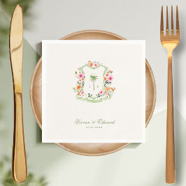 熱帯パームツリークレストモノグラム夏結婚の スタンダードカクテルナプキン