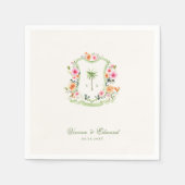 熱帯パームツリークレストモノグラム夏結婚の スタンダードカクテルナプキン (正面)