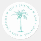 熱帯パームツリーシーズとグリーティングクリスマス ラウンドシール (正面)