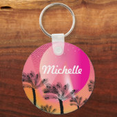 熱帯パームツリーネオンピンクパターン名 キーホルダー (正面)