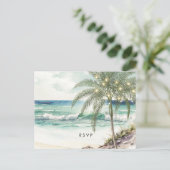 熱帯パームツリービーチ結婚式rsvpポストカード インビテーションポストカード (スタンド正面)