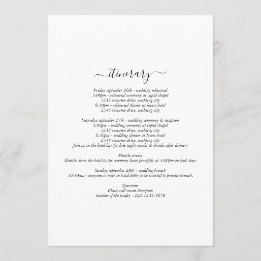 熱帯パームツリーモノグラム結婚の旅程 プログラム (裏面)