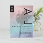 熱帯パームツリーリアリスティックピンクブルー結婚ズInv 招待状 (スタンド正面)